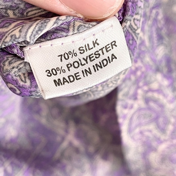 Perry Walker Women's Purple Paisley Silk Ruffled Tiered Sleeve Blouse Size 2 NWT - Picture 10 of 11